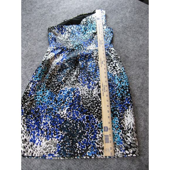 Maggy London Dress Women 8 Blue One Shoulder Satin Ruched Flattering Ladies - Picture 6 of 15